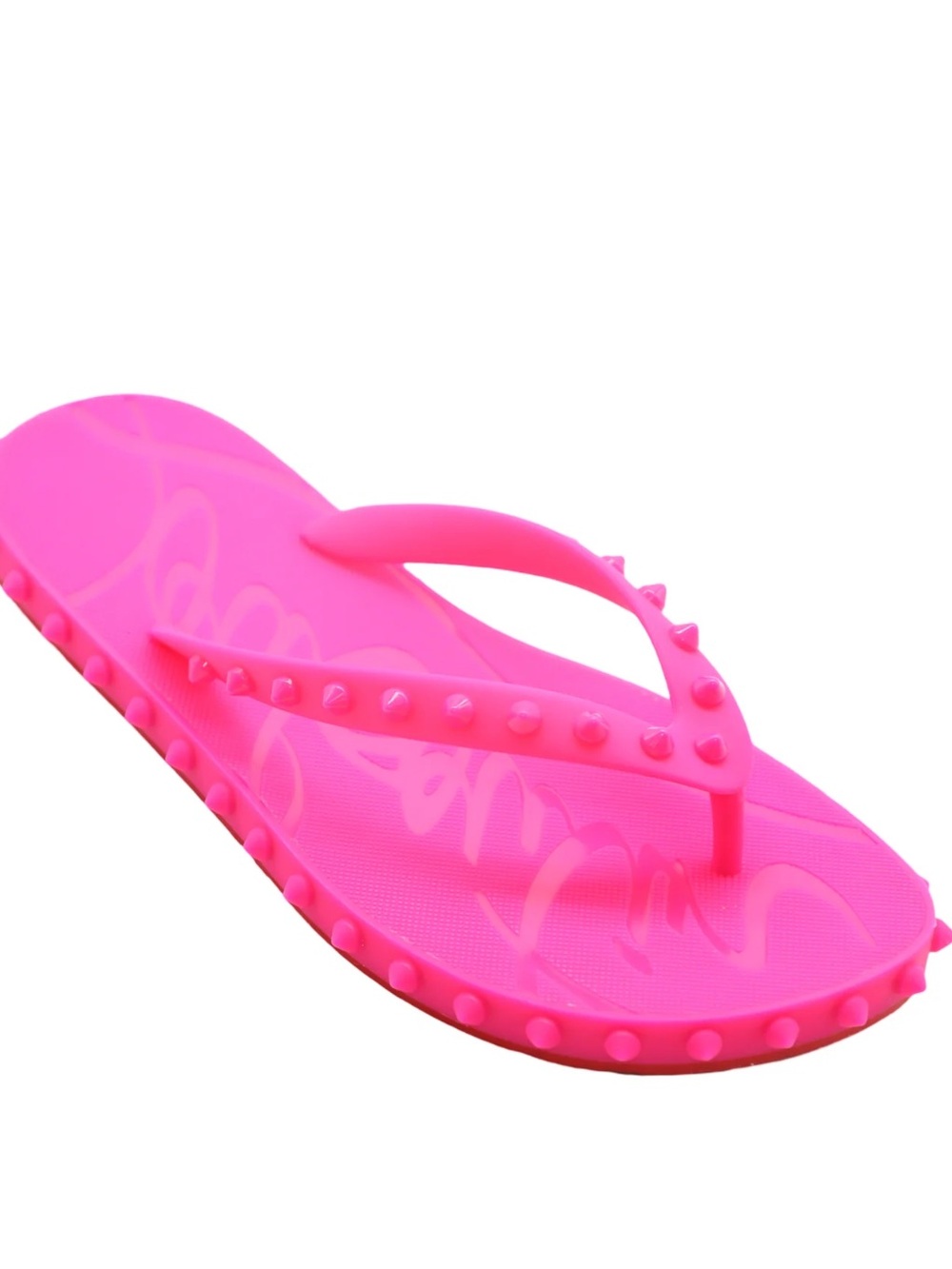 Christian Louboutin Neon Pink and Red Studded Flip Flops Size 38 - Picture 14 of 14